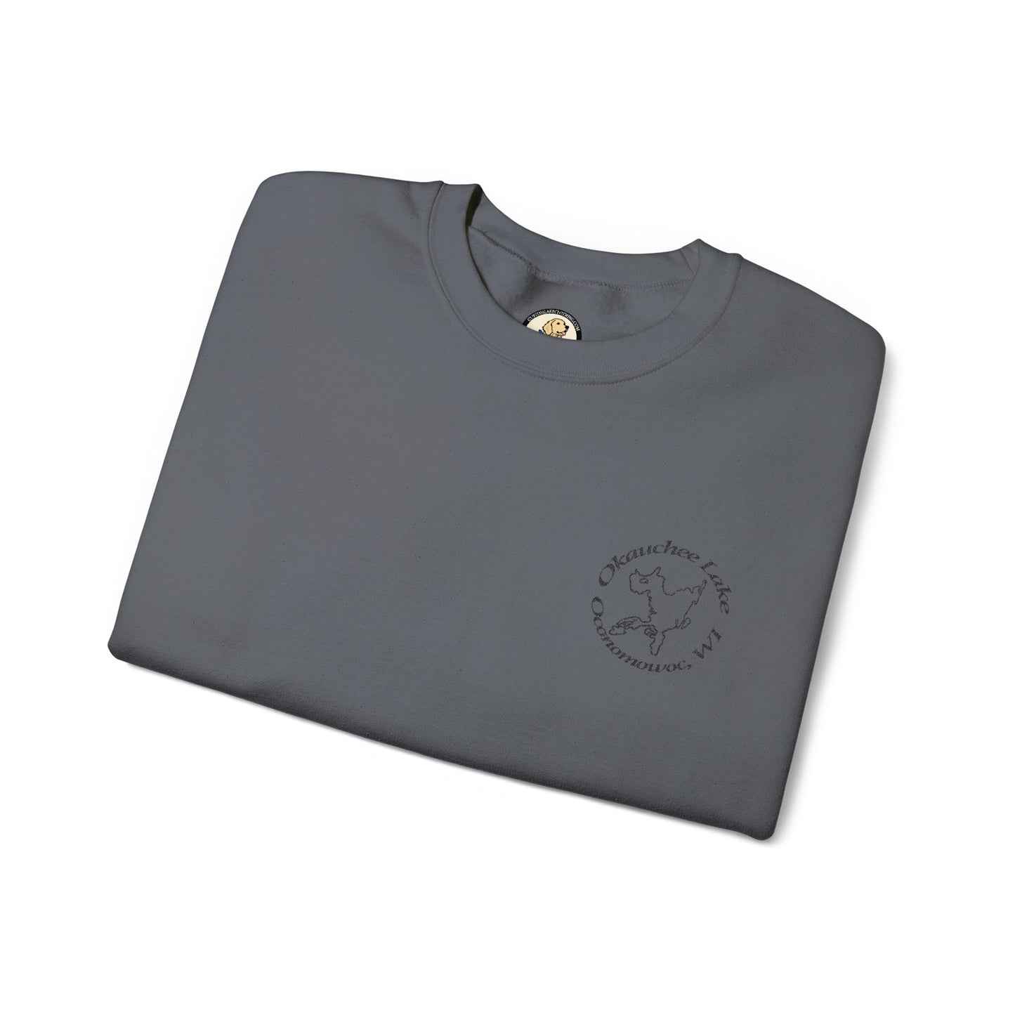 Okauchee Lake Embroidered Circle Text Oconomowoc WIUnisex Heavy Blend™ Crewneck Sweatshirt