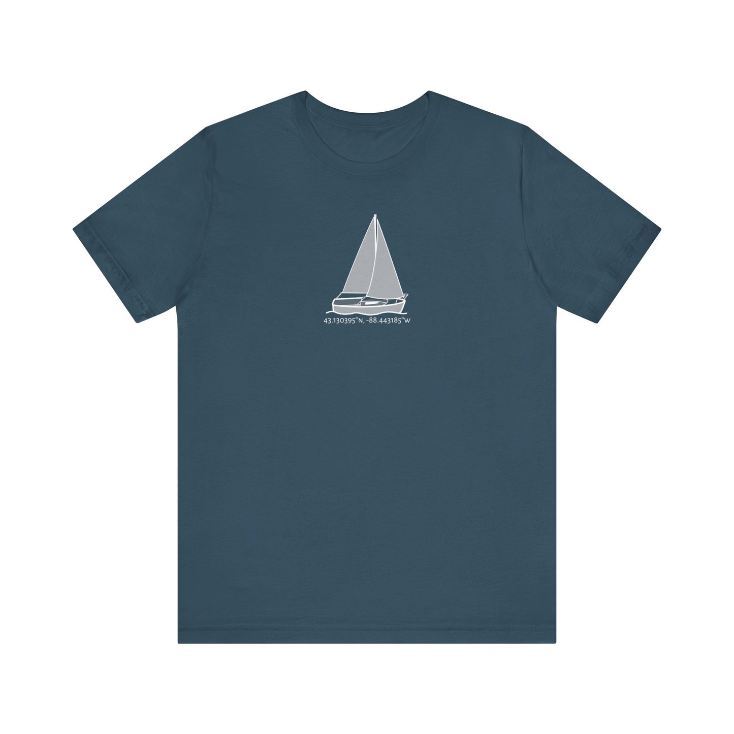 Sailboat Comfort Okauchee Lake Coordinates Unisex Lightweight Short Sleeve Tee