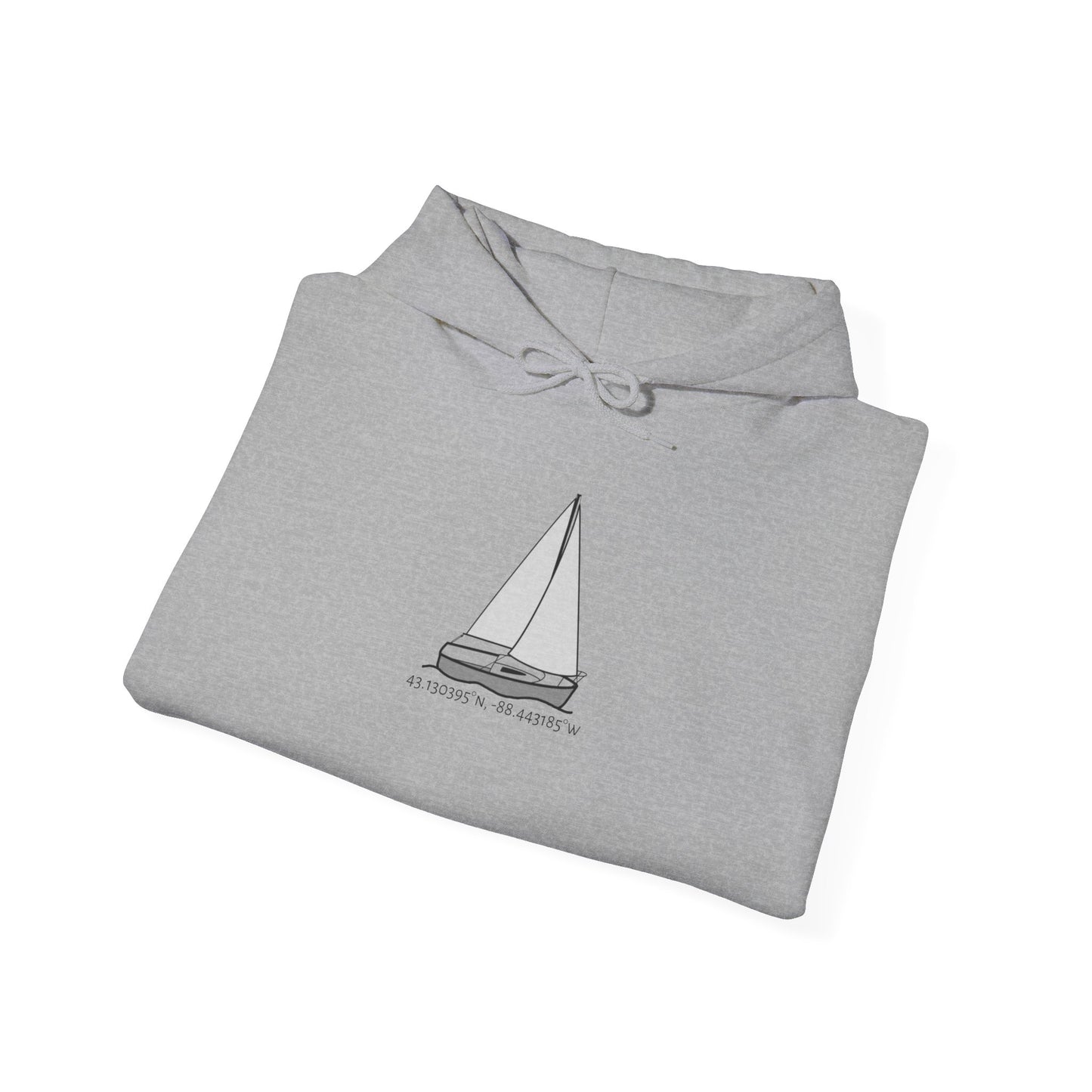 Sailboat Comfort Okauchee Lake Coordinates Unisex Heavy Blend™ Hooded Sweatshirt (G)