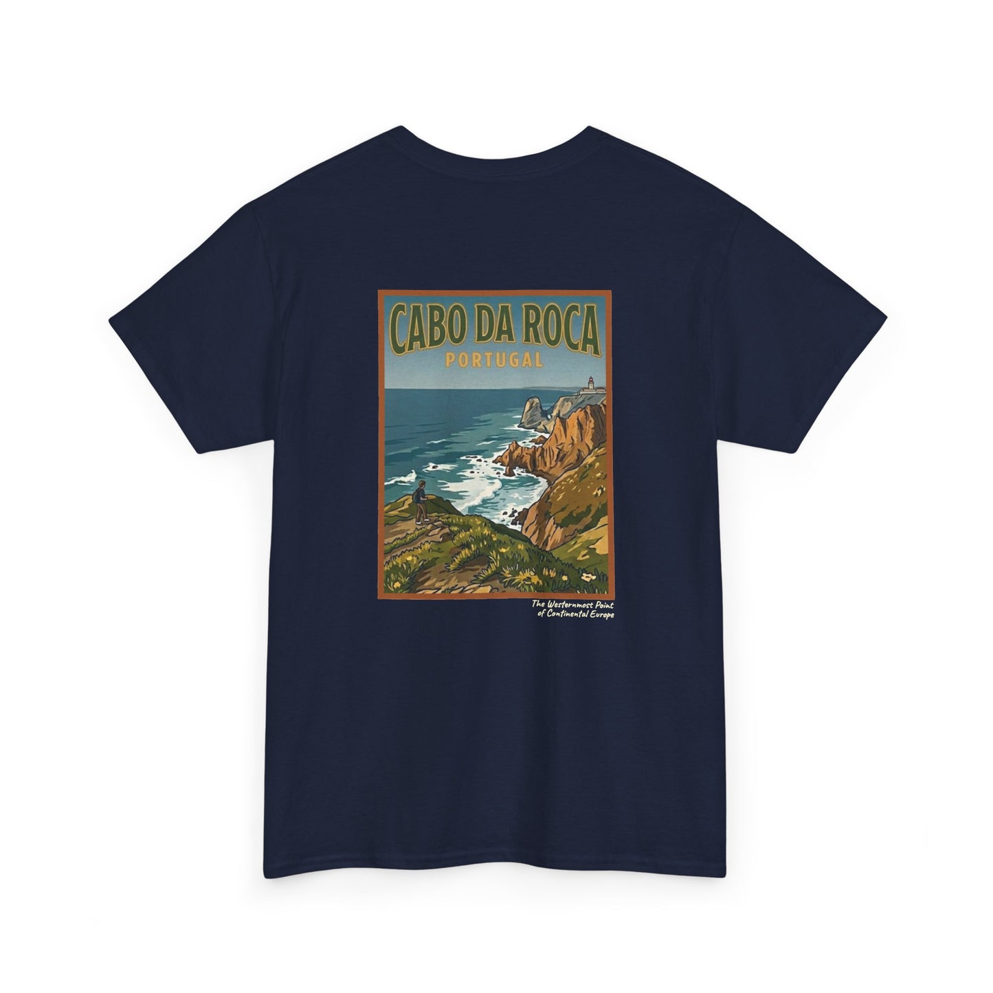 Cabo do Roca with coordinates - 4 panel front - Unisex Heavy Cotton Tee