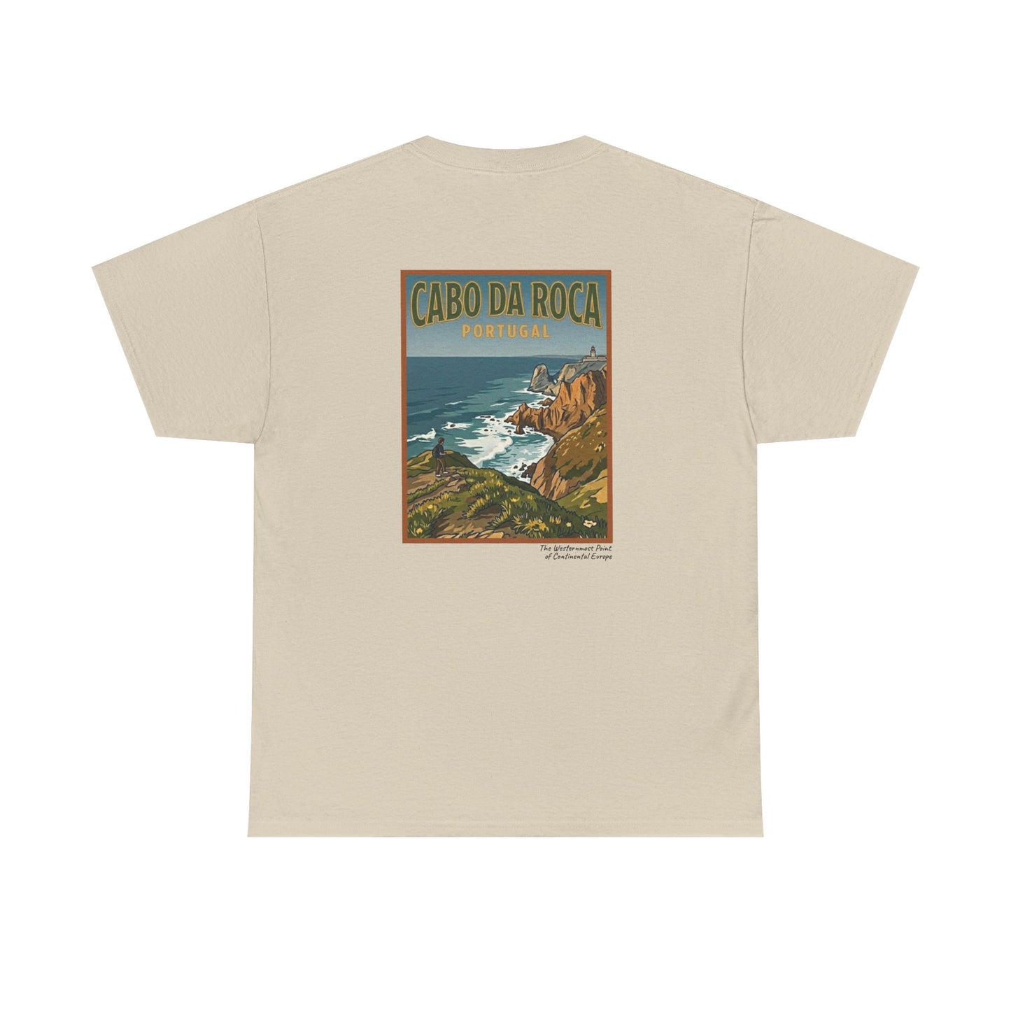 Cabo do Roca with coordinates - 4 panel front - Unisex Heavy Cotton Tee