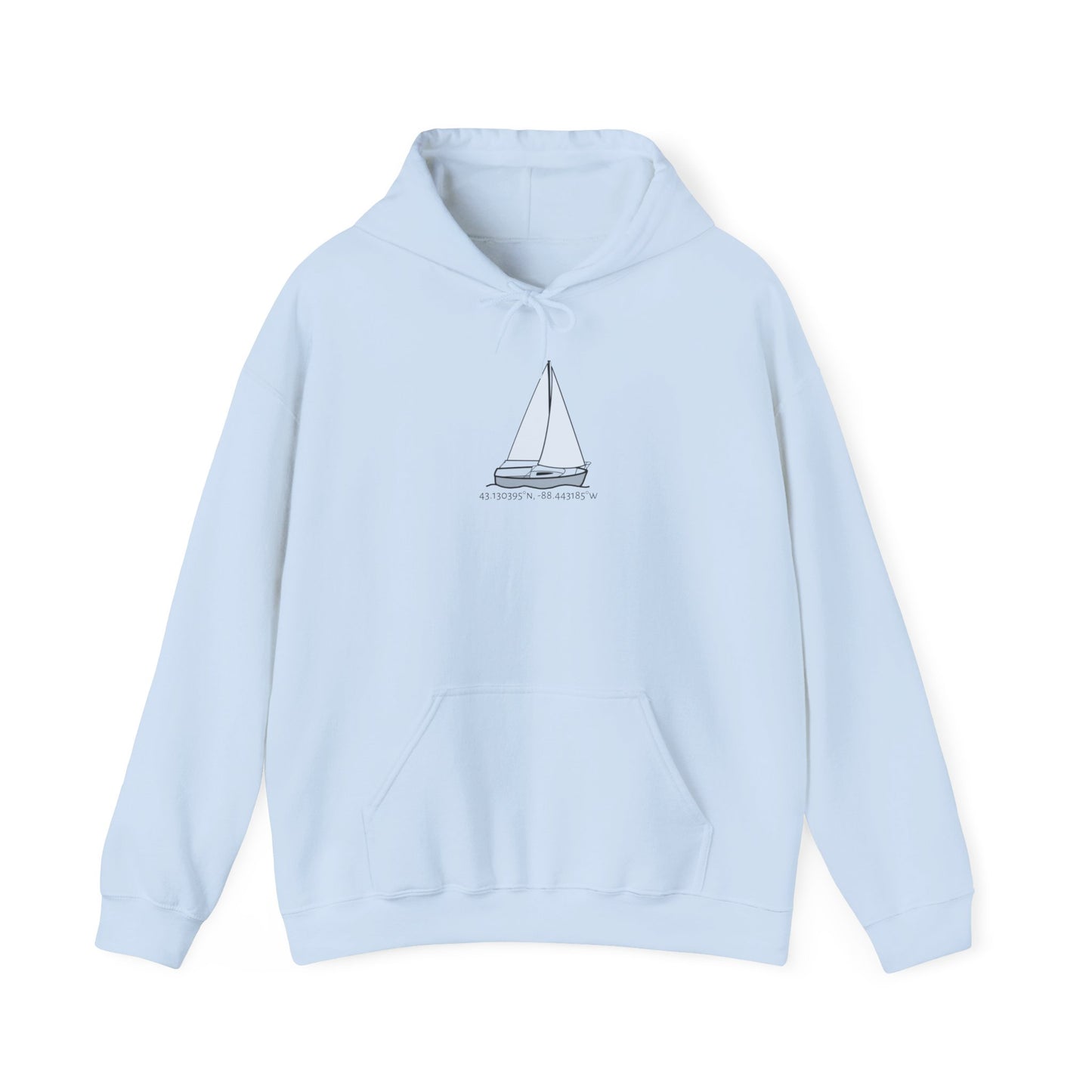 Sailboat Comfort Okauchee Lake Coordinates Unisex Heavy Blend™ Hooded Sweatshirt (G)