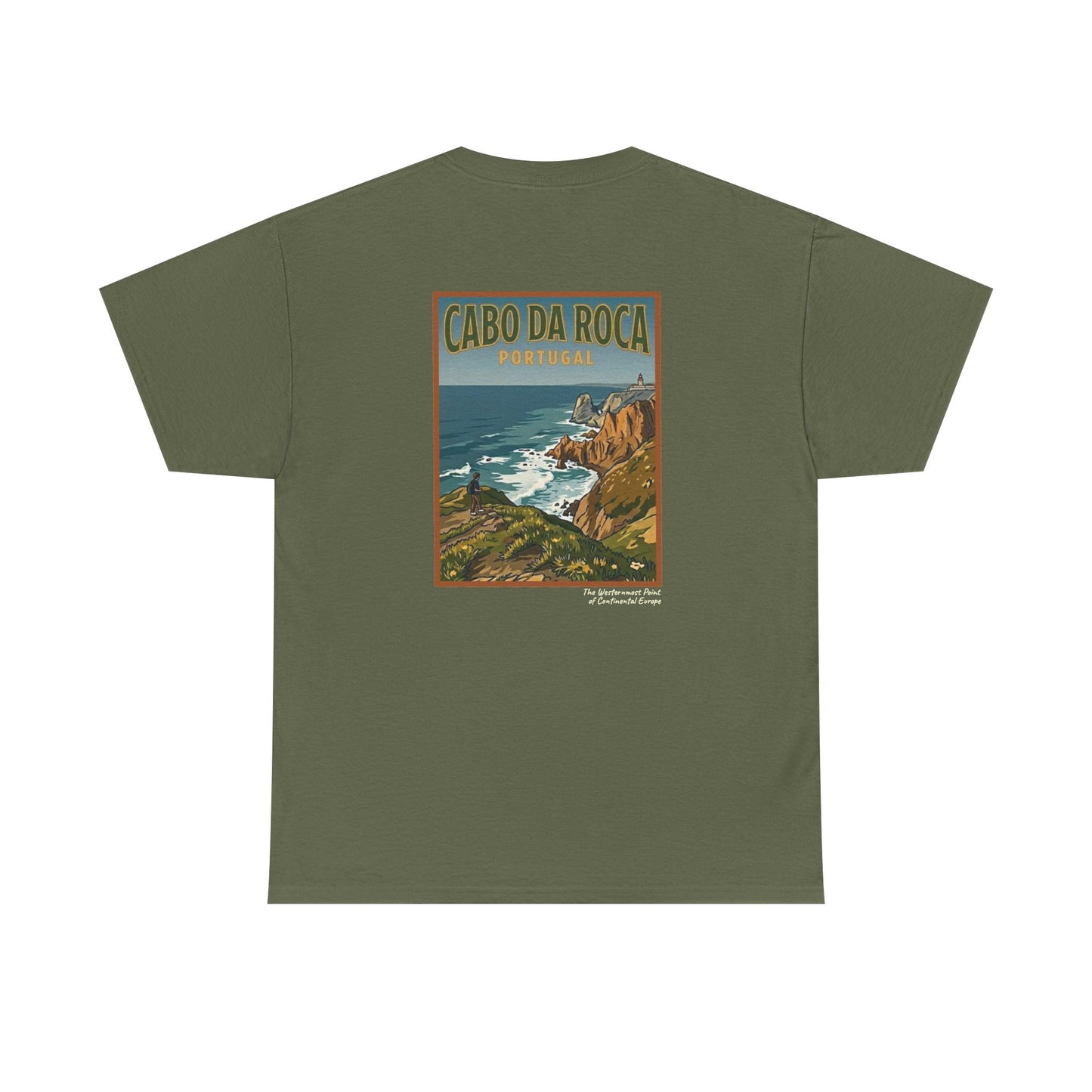 Cabo do Roca with coordinates - 4 panel front - Unisex Heavy Cotton Tee