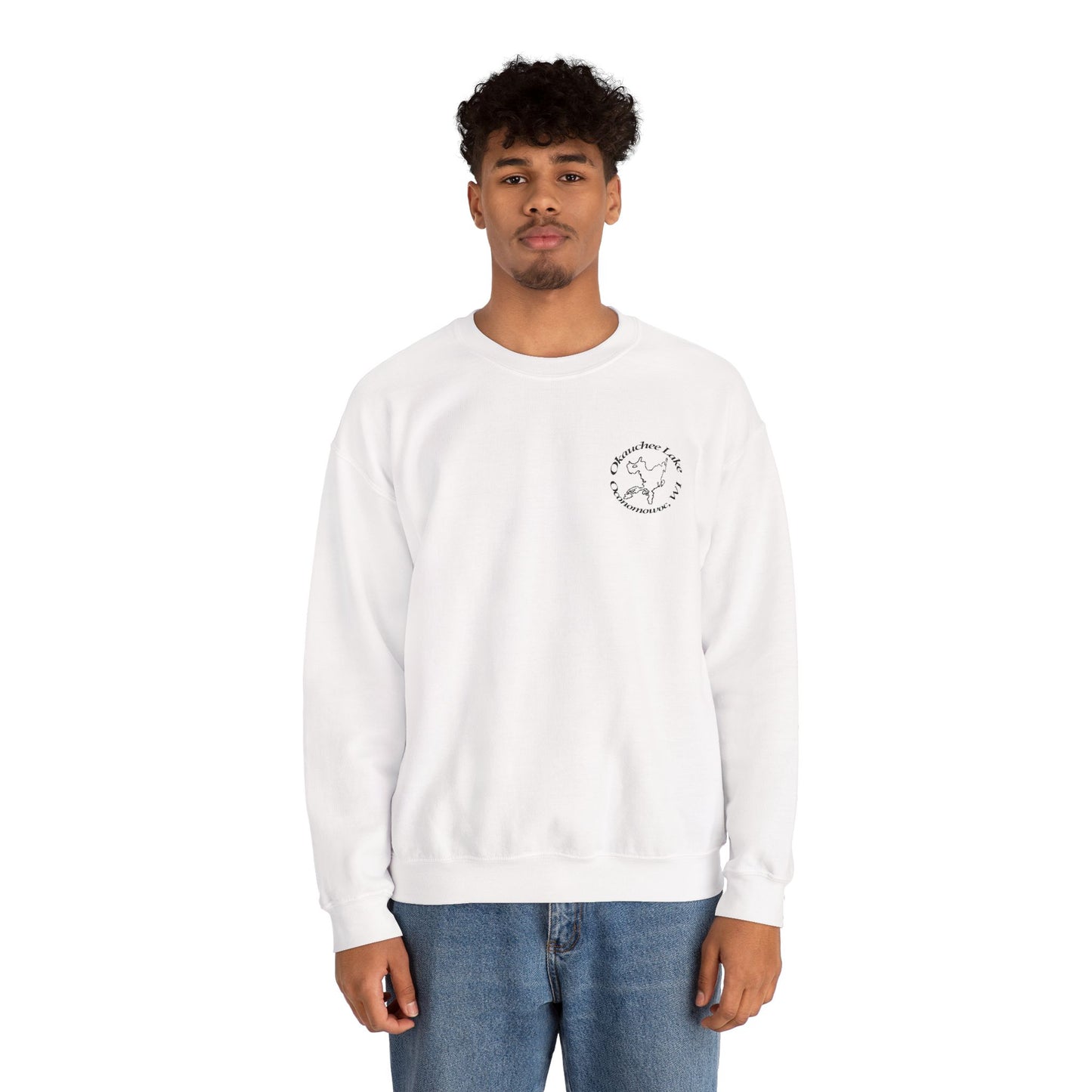 Okauchee Lake Embroidered Circle Text Oconomowoc WIUnisex Heavy Blend™ Crewneck Sweatshirt