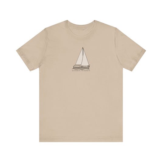 Sailboat Comfort Okauchee Lake Coordinates Unisex Lightweight Short Sleeve Tee